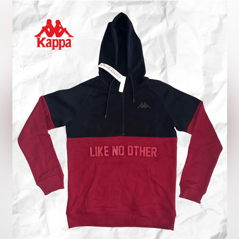 Kappa Logo Abiangal Men's Black and Red Slim Fit Half Zip Hoodie
